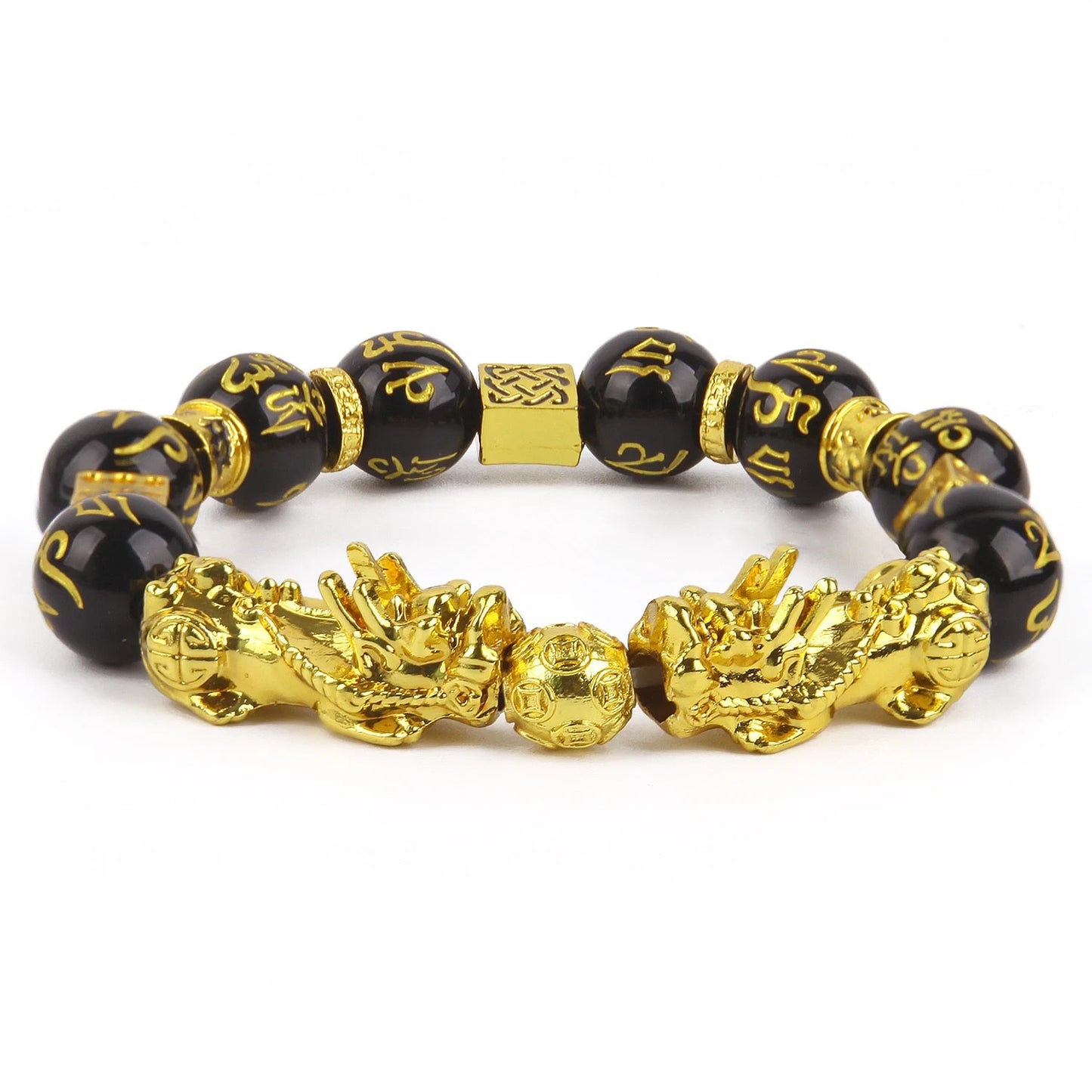 Feng Shui Gold Obsidian Wealth Bracelet 14mm Good Luck  Jewelry for Men