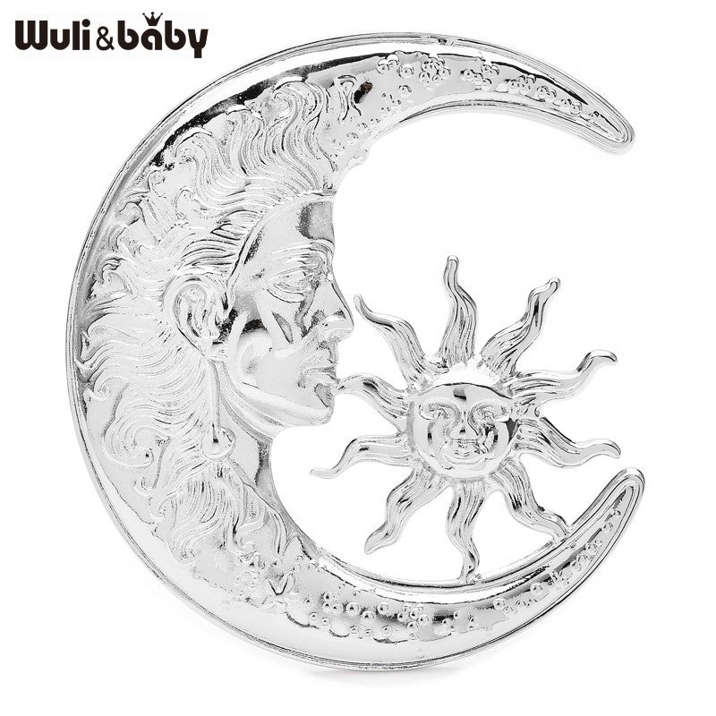 Celestial Sun Moon Brooch Set - Gold Silver Two Tone Brooches