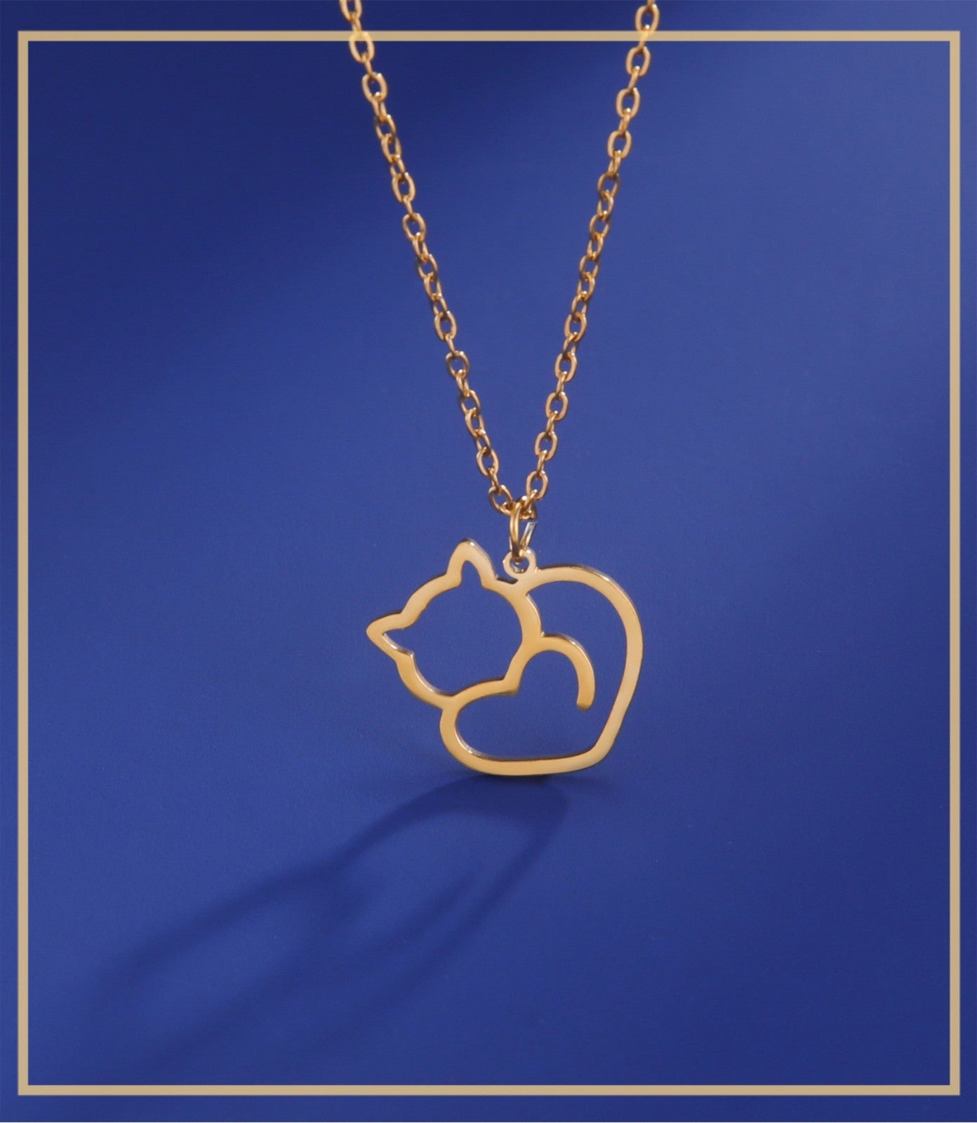 Gold Plated Cat Necklace Stainless Steel Pendant Charm Kitten Lover Gift Jewelry