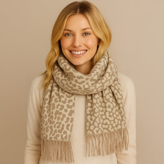 Leopard Print Fringe Scarf Lightweight Animal Print Wrap Shawl for Women