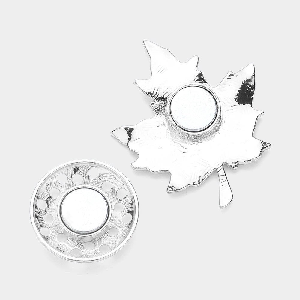 Silver Tone Enamel Maple Leaf Magnetic Brooch Pin Fashion Scarf Accessory