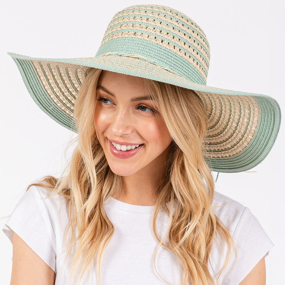 Striped Wide Brim Floppy Sun Hat Women’s Summer Beach Hat UV Protection Foldable