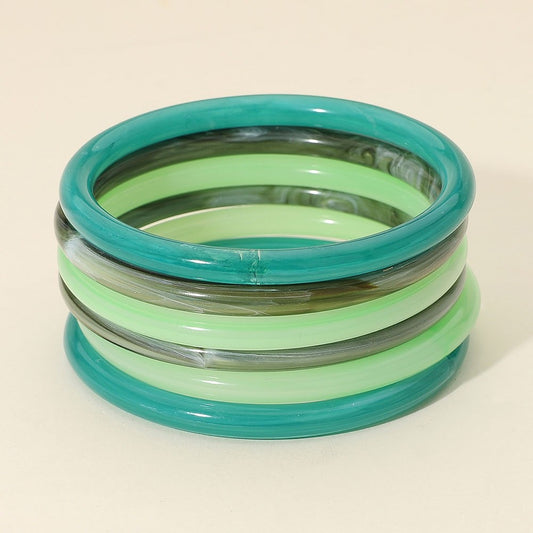 6pc Green Resin Bangle Bracelet Set Marble Swirl Stackable Jewelry Accessory