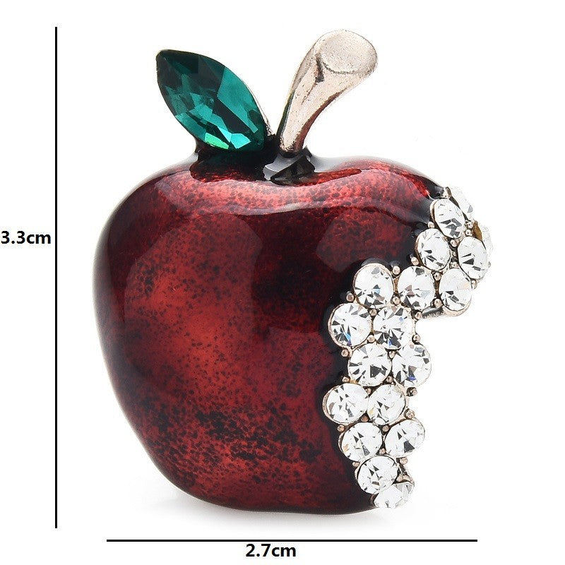 Red Apple Brooch Bite Crystal Rhinestone Enamel Pin Teacher Gift Jewelry