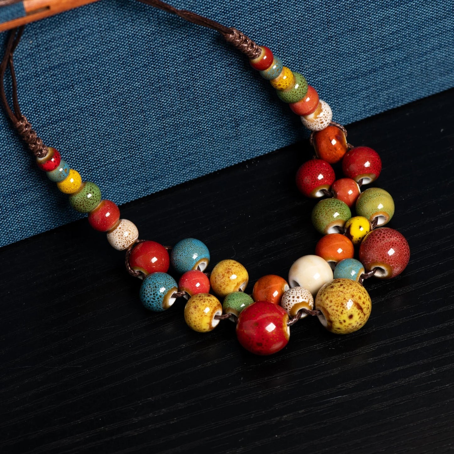 2pc Handmade Ceramic Beaded Necklace Set Boho Artisan Pottery Jewelry Gift