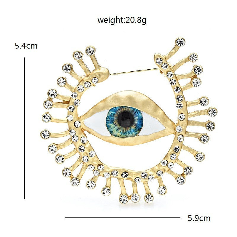 Gold Tone Evil Eye Brooch Pin Sunburst Rhinestone Amulet Protection Jewelry