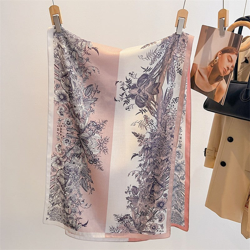 Floral Print Scarf Shawl Pink Blue Botanical Long Wrap Fashion Accessory
