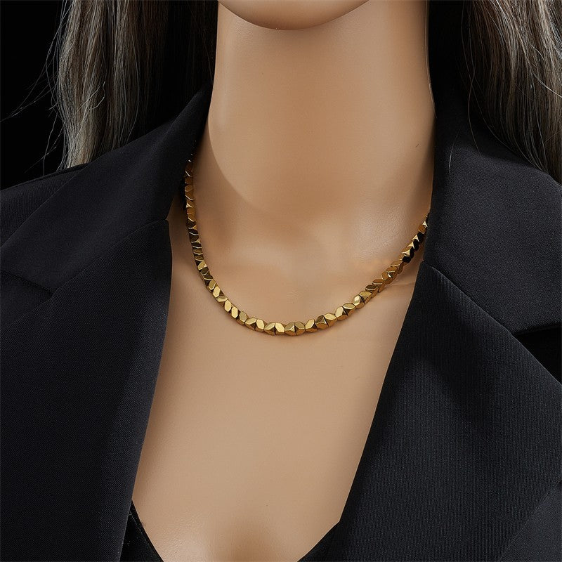 Gold Geometric Chain Necklace for Women – Chunky Stainless Steel Choker Jewelry