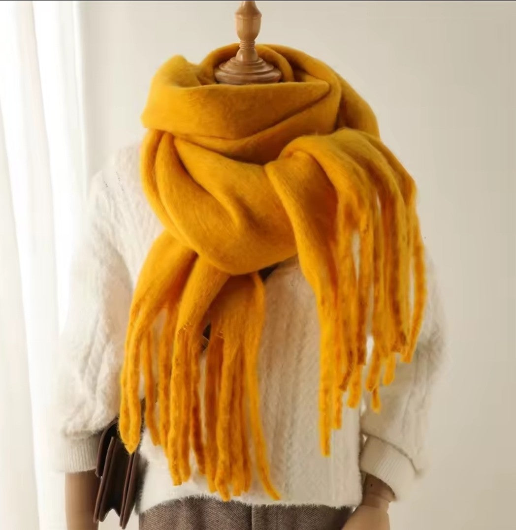 Womens Winter Cashmere Feel Pashmina Scarf  Yellow  Warm Blanket Wrap Unisex