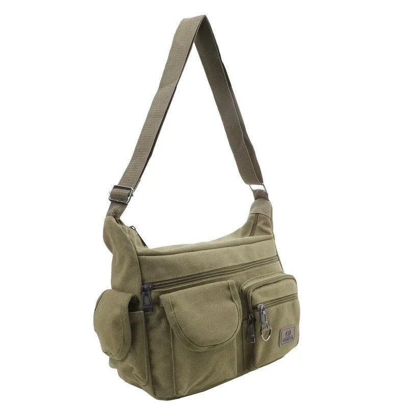 Vintage Canvas Crossbody Bag, Unisex Messenger Shoulder Bag Multi-Pocket Travel