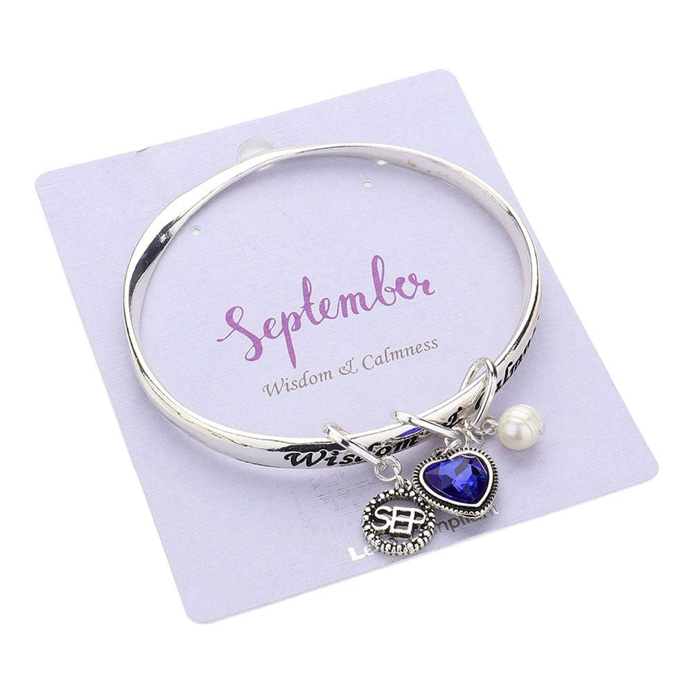September Birthstone Heart Charm Bracelet – Wisdom & Calmness Gift Jewelry