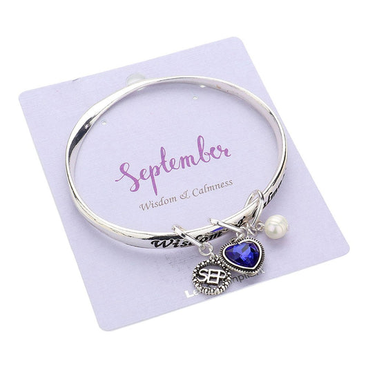 September Birthstone Heart Charm Bracelet – Wisdom & Calmness Gift Jewelry