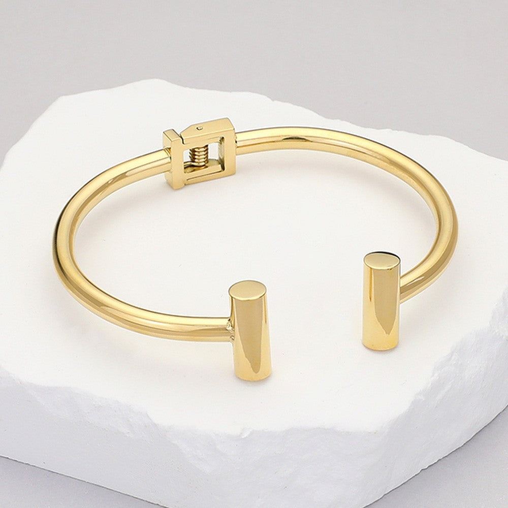 Gold Open Cuff Bracelet Minimalist Square Clasp Modern Unisex Fashion Jewelry