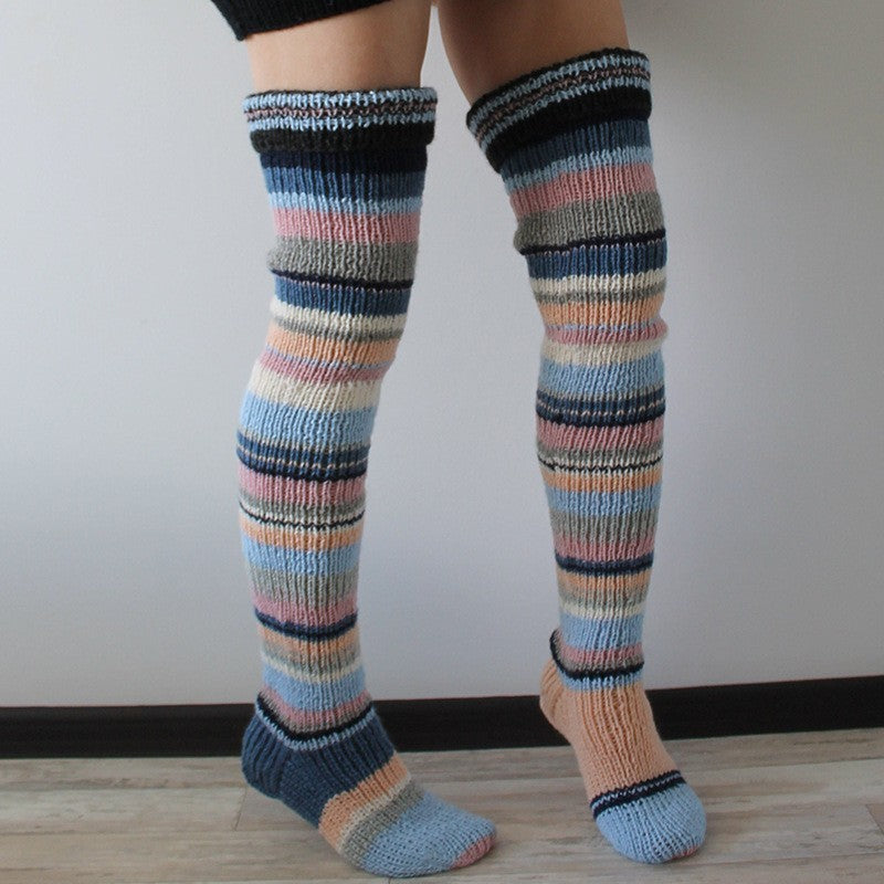 Slouchy Acrylic Wool Blend Striped Over Knee Socks Leg Warmers US 5-8