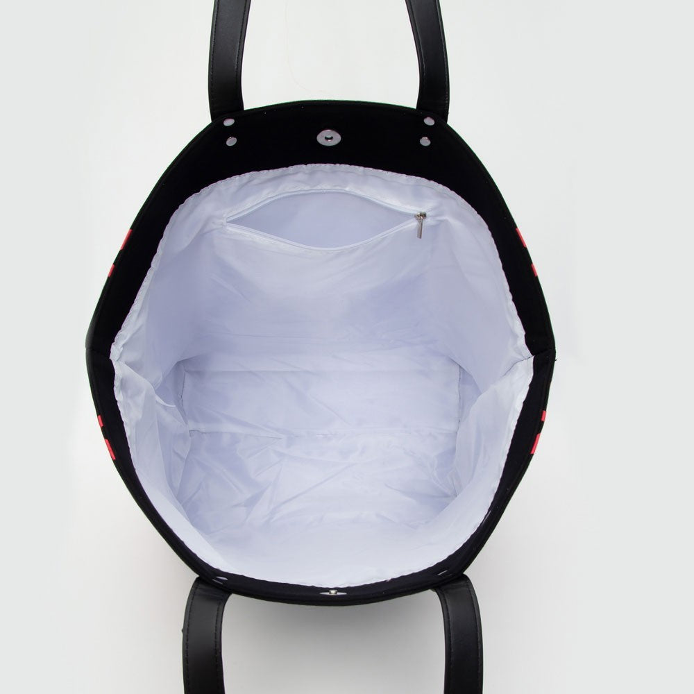 Black Baseball Stitch Large Tote Bag for Women Sports Style Shoulder Bags