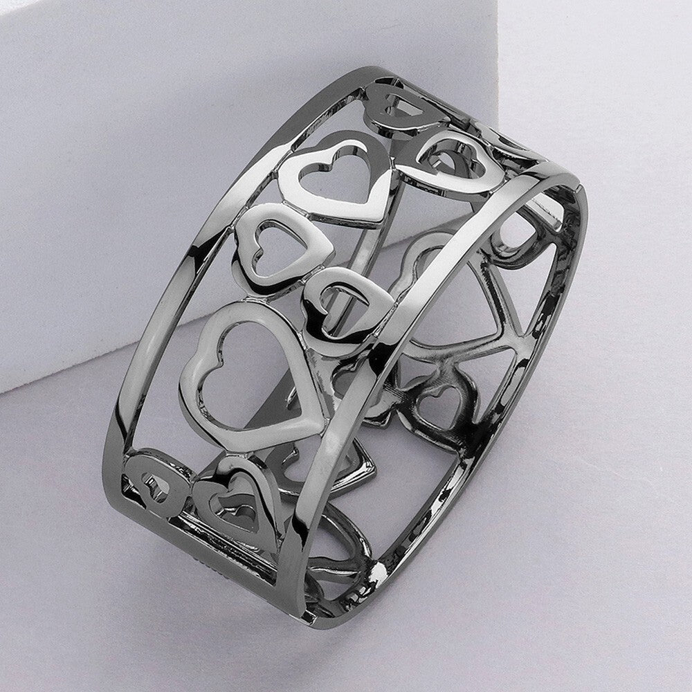 Women's Heart Cluster Hinged Bangle Bracelet Metal Love Charm Jewelry Gift