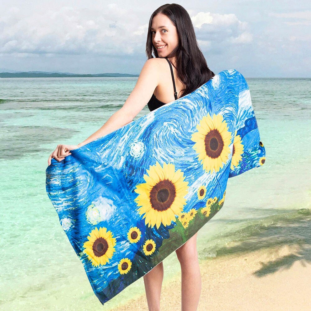 Sunflower Print Beach Towel and Matching Tote Bag Set Summer Travel Essentials