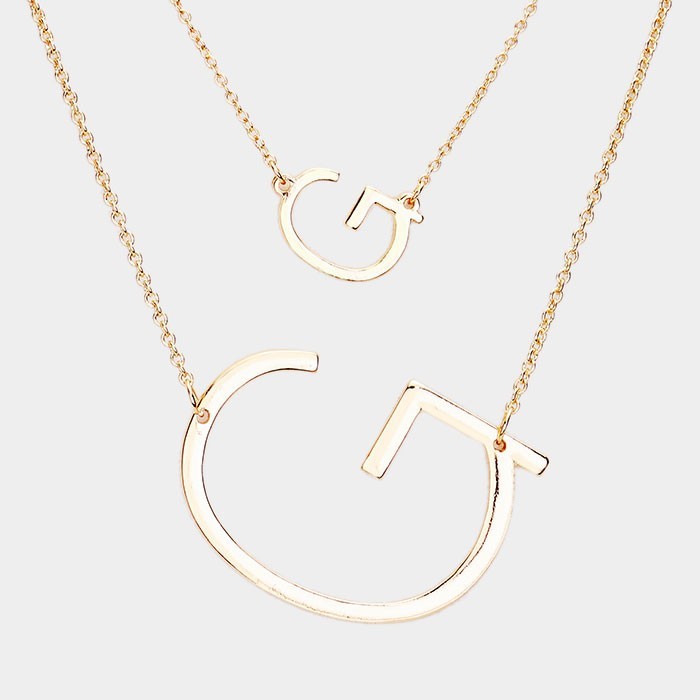 Women's "G" Initial Monogram 2-Row Strand Double Detachable Chain Necklace Gold