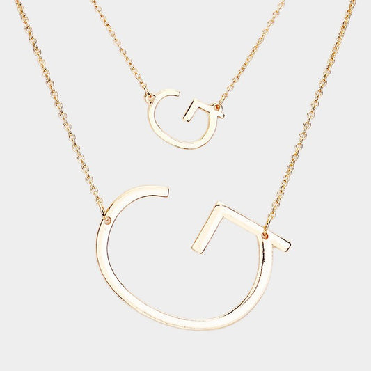 Women's "G" Initial Monogram 2-Row Strand Double Detachable Chain Necklace Gold