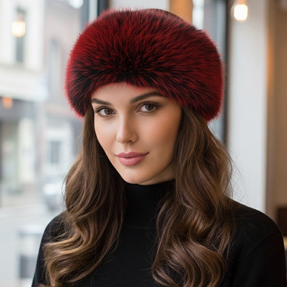 2 Pcs Women's Winter Headband Earmuff Elegant Faux Fur Red Polyester Stretchable