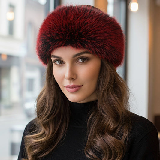 2 Pcs Women's Winter Headband Earmuff Elegant Faux Fur Red Polyester Stretchable