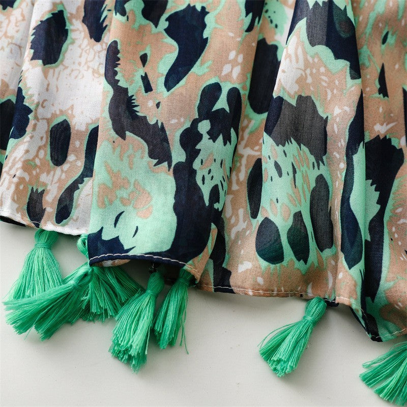 2pcs Women Leopard Animal Print Paisley Tassel Scarf Large Wrap Shawl 71x35"