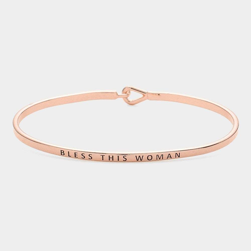 2 Pcs "Bless This Woman" Thin Brass Metal Hook Bracelet for Women Rose Gold