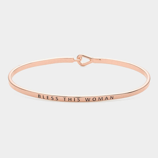 2 Pcs "Bless This Woman" Thin Brass Metal Hook Bracelet for Women Rose Gold