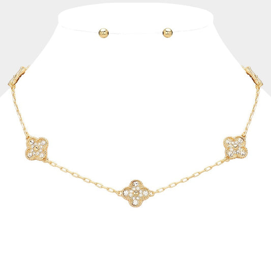 Luck & Love 2PC Clover Charm Necklace Set Gold Tone Red & White Jewelry Gift