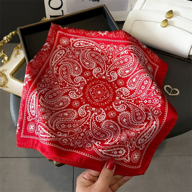 2pc Paisley Bandana Scarf Set Black & Red Women's Satin Silky Neckerchief