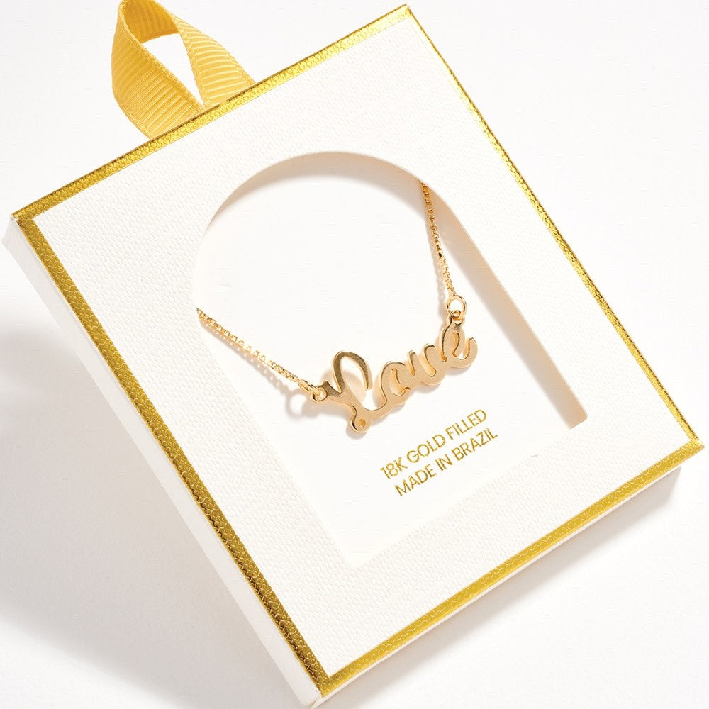 18K Gold Filled Love Script Pendant Necklace Dainty Box Chain Jewelry Gift