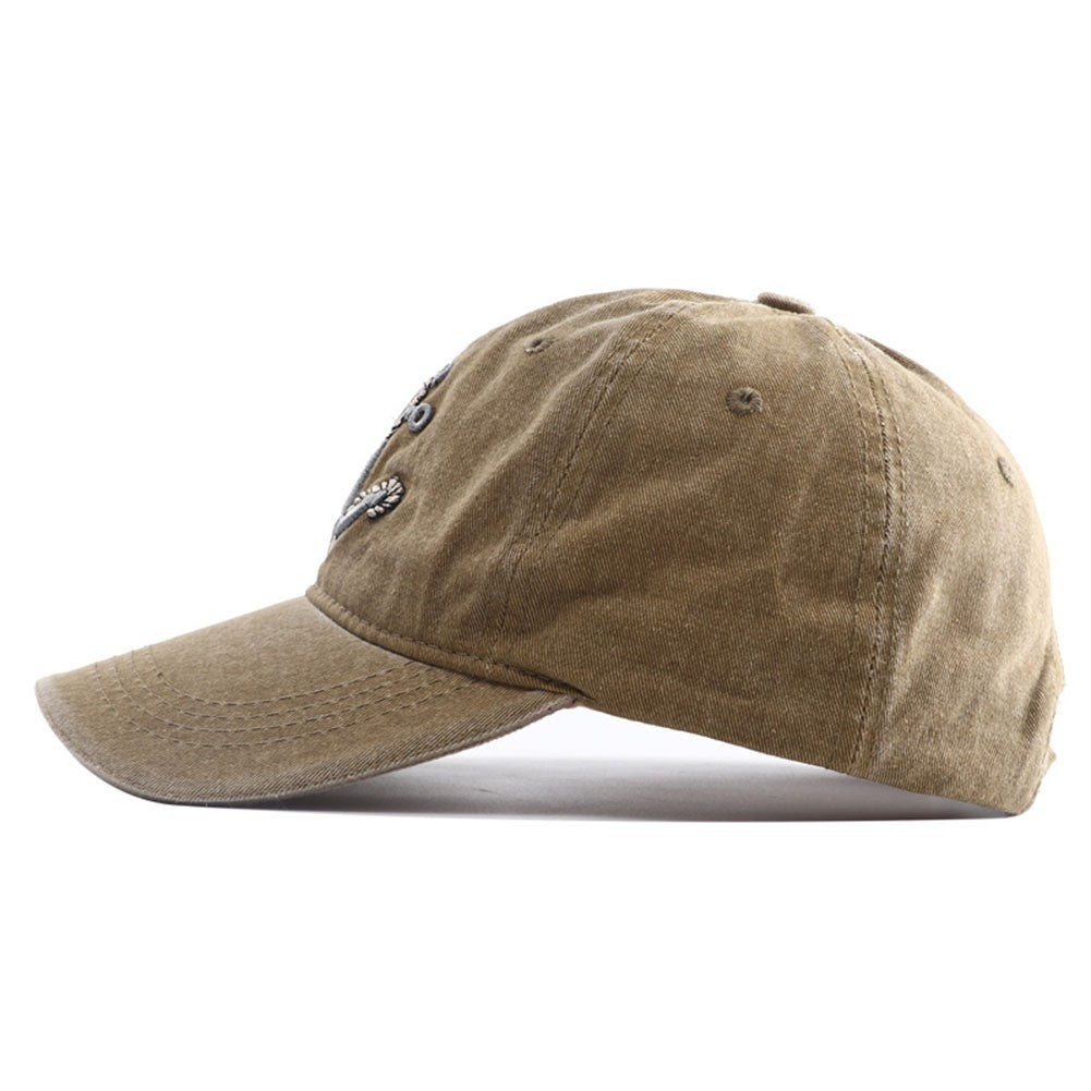 Vintage Washed Anchor Hat Nautical Baseball Cap Dad Distressed Cotton Khaki