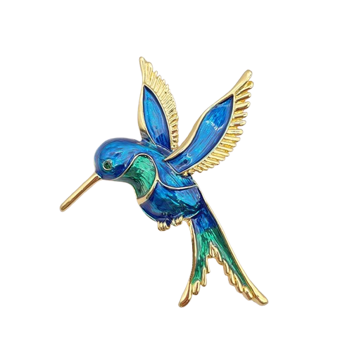 2pcs Blue Purple Hummingbird Brooch Set Enamel Bird Pin Crystal Jewelry
