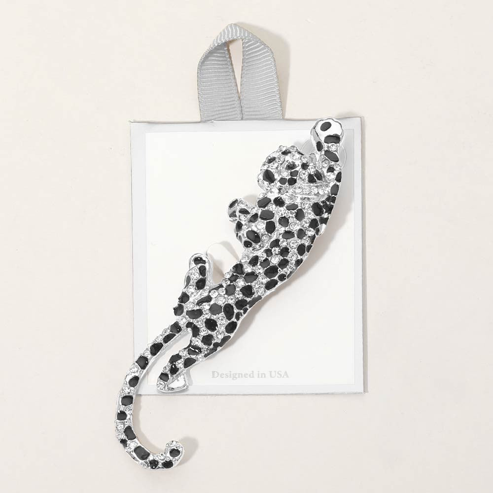 2pcs Sparkling Rhinestone Panther Leopard Animal Brooch Pin Gold Silver Tone