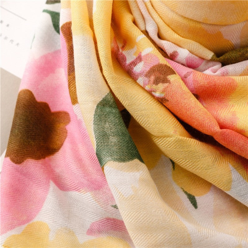 2pcs Floral Tassel Shawl Scarf Large Soft Spring Fashion Wrap Yellow Pink