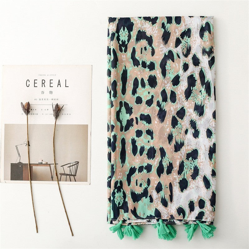 2pcs Women Leopard Animal Print Paisley Tassel Scarf Large Wrap Shawl 71x35"