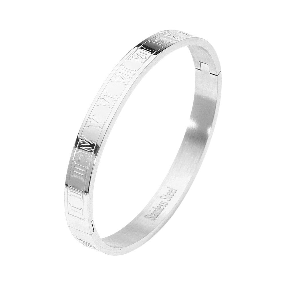 2PC Stainless Steel Roman Numeral Bangle Bracelet Set Men Women Jewelry Gifts