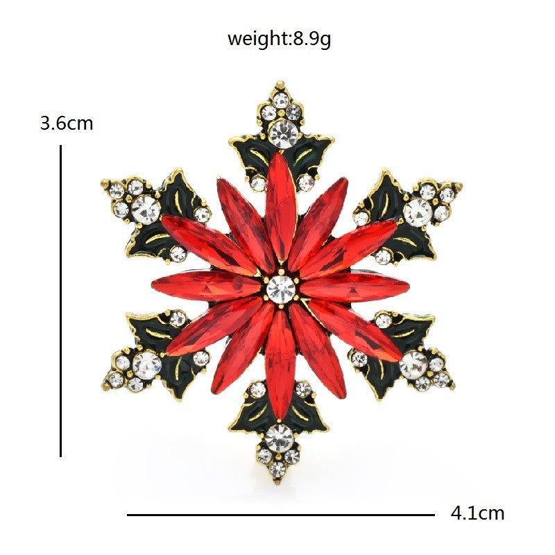 Poinsettia Snowflake Red Crystal Brooch Pin Holiday Jewelry Gift
