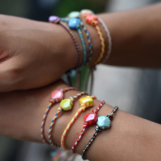 10 Colorful Braided Ceramic Seashell Bracelet Adjustable Handmade Beach Jewelry
