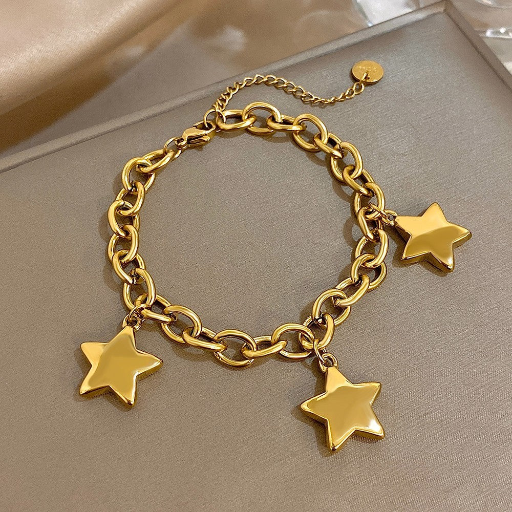 2pcs Gold Silver Star Charm Bracelet Set Chain Link Adjustable Jewelry