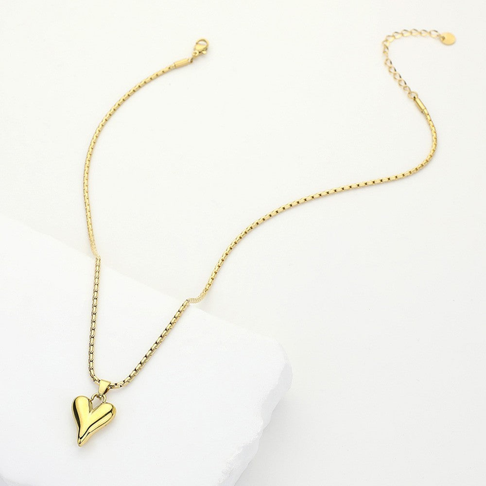 2PCS Stainless Steel Puffy Heart Necklace Set Gold & Silver Tone Women's Jewelry