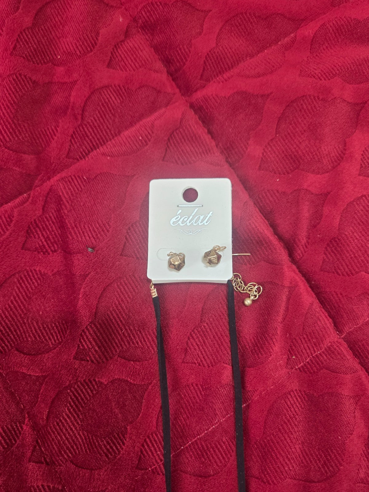 Long Bohemian Elephant Pendant Necklace & Stud Earrings Set Black Cord