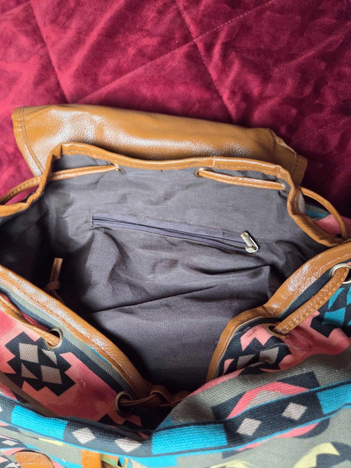 Boho Aztec Print Backpack for Women with Drawstring Top and Snap Front Closure