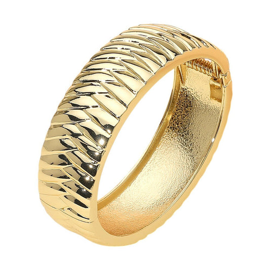 Textured Metal Hinged Bangle Bracelet Gold Tone Jewelry for Women Classic Everyd