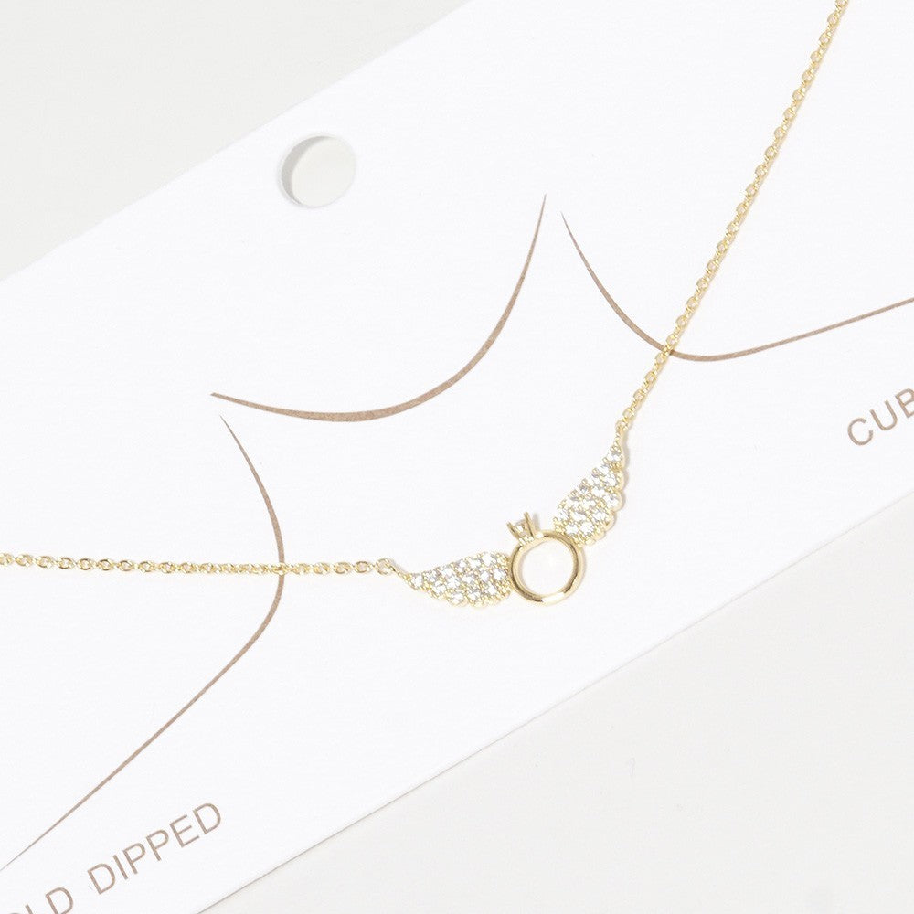 Gold Dipped CZ Cubic Zirconia Stone Paved Wings Pendant Necklace for Women Gold