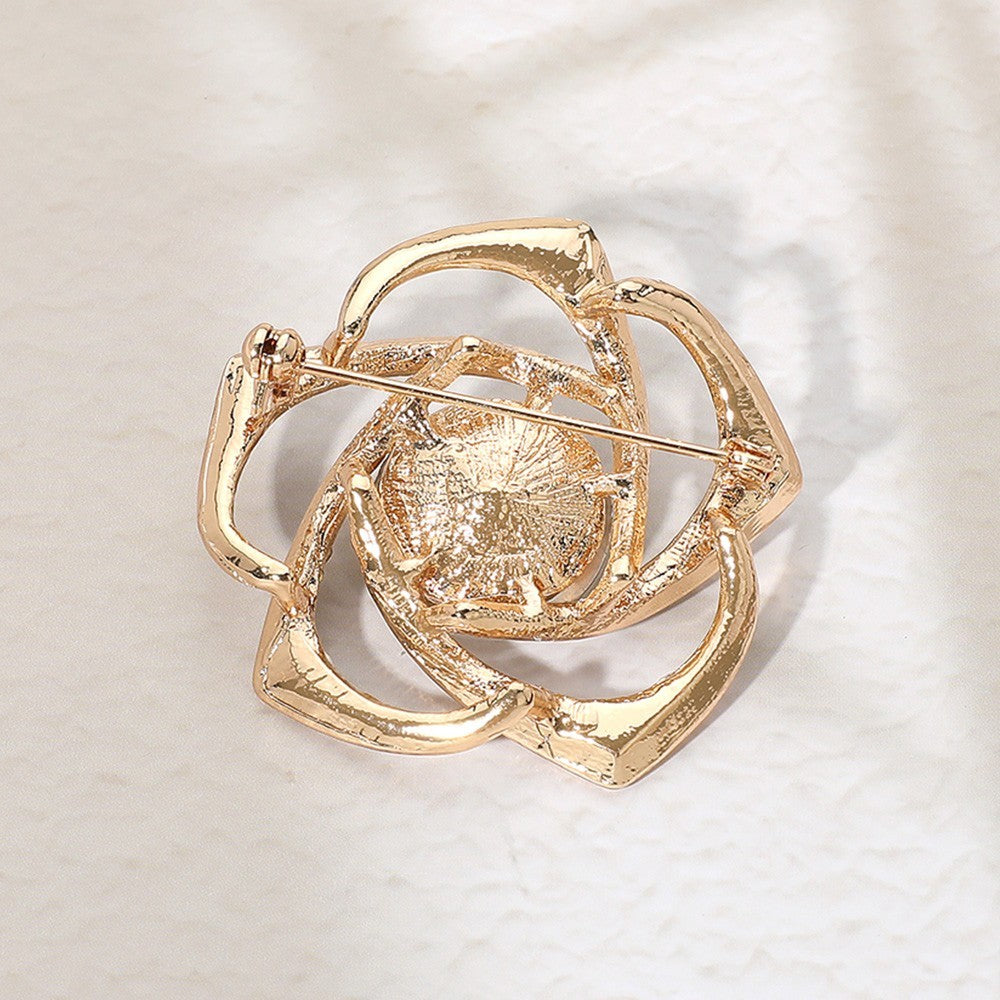 Round Glass Stone Flower Pin Brooch – Pointed Rhinestone Pave Sparkle Accessory