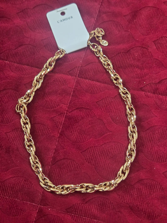 L'AMOUR Chunky Gold Tone Rope Chain Necklace Choker Collar Fashion Jewelry New