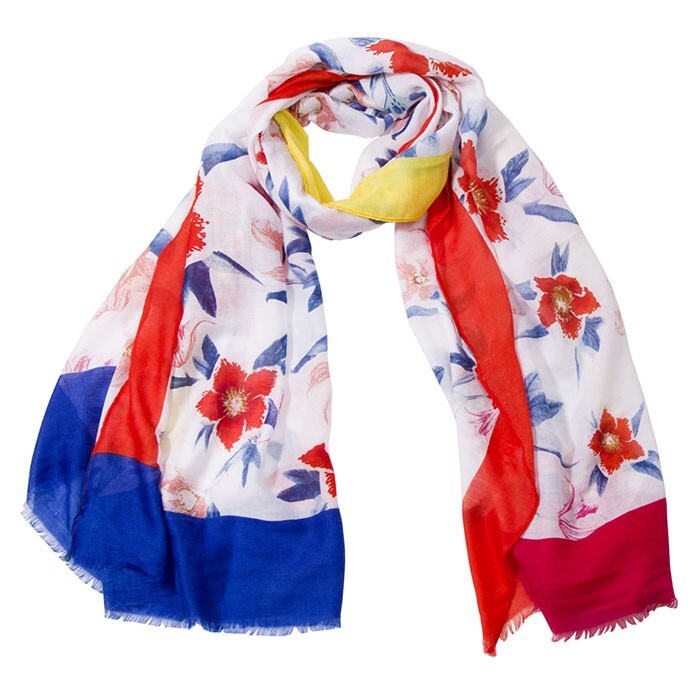 Soft Floral Print Oblong Scarf for Women Lightweight Cotton Viscose Fashion Chic
