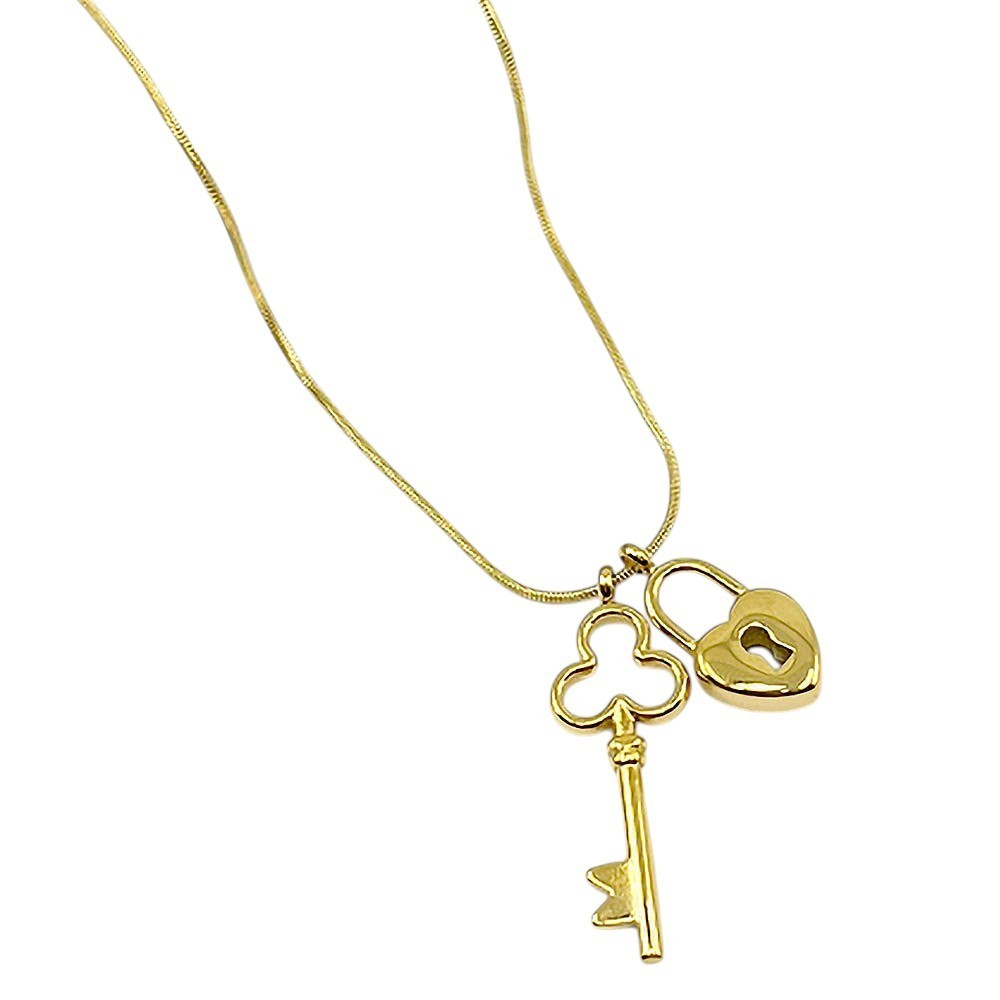 Gold Key to My Heart Lock & Key Pendant Necklace Stainless Steel Snake Chain