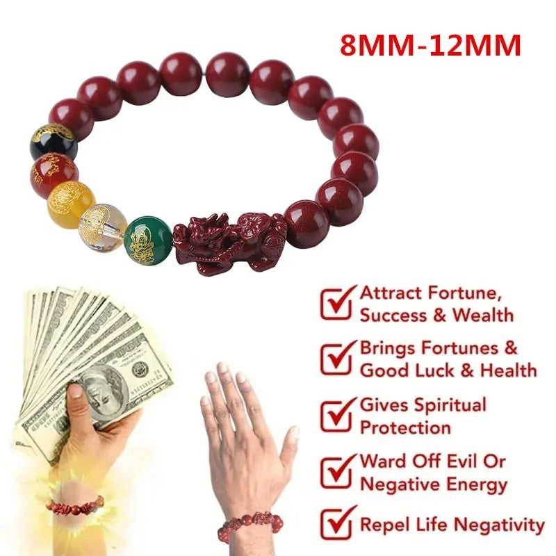 Feng Shui Pixiu 10mm Cinnabar Beaded Bracelet Good Luck Chinese Bracelet Red